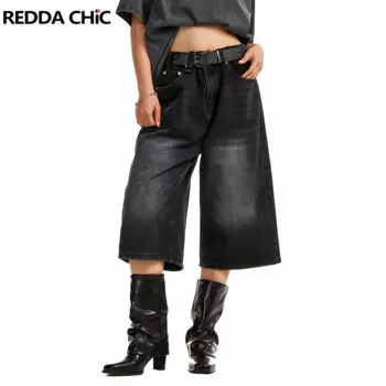Модные женские мешковатые шорты REDDACHiC Acubi, винтажные черные потертые джинсовые шорты, уличная одежда Y2k