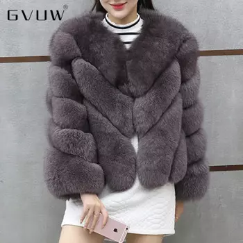 Модные женские пальто GVUW из искусственного меха с V-образным вырезом и длинным рукавом, однотонная элегантная женская верхняя одежда, новинка 2024, женская одежда 17G8629