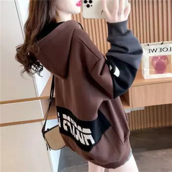 Модные женские толстовки с капюшоном, бархатная толстая куртка с капюшоном и принтом соответствующего цвета, осень/зима 2023, женская толстовка большого размера в корейском стиле