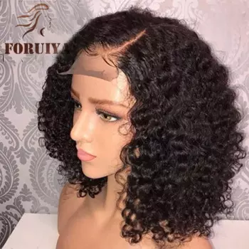 Модные женские волосы Foruiya, парик из сетчатой ткани с розой спереди, короткий, вьющийся, черный цвет, высокотемпературный шелк, головной убор из химического волокна