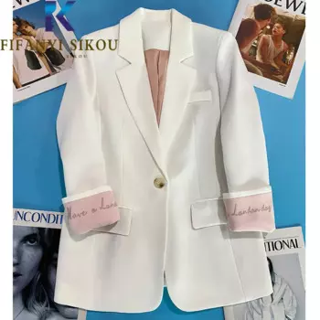 Модный блейзер с Вышивкой Букв, куртки, Женский весенне-осенний Повседневный официальный костюм, куртка, Женский Высококачественный Свободный Блейзер, пальто