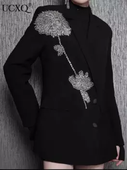 Модный Блейзер UCXQ, блестящий пиджак в европейском стиле со стразами, универсальная уличная одежда, повседневная женская куртка, весна-осень 2024, 3C1014