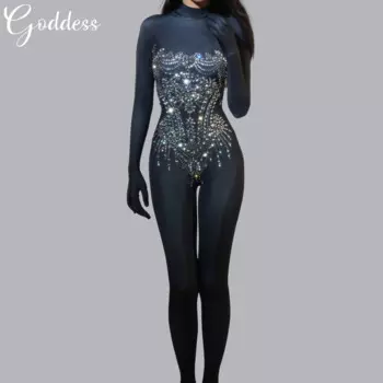 Модный Блестящий женский комбинезон, эластичный танцевальный костюм из спандекса, Цельный боди, одежда для ночного клуба, сексуальный женский костюм для горячих танцев