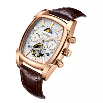 Модный бренд, Классические мужские ретро часы, автоматические механические часы, водонепроницаемые военные наручные часы из натуральной кожи 2022