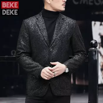 Модный деловой Мужской приталенный Блейзер из овечьей кожи, блейзер, банкетная женская новая куртка с полосатым принтом из натуральной кожи, костюмное пальто