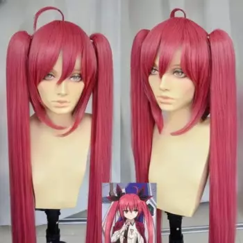 Модный длинный темно-красный прямой парик для косплея DATE A LIVE Котори ицука + 2 хвоста