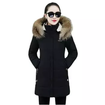 Модный флисовый темпераментный длинный пуховик с хлопковой подкладкой, Женское зимнее Новое свободное теплое приталенное пальто с капюшоном, 2024