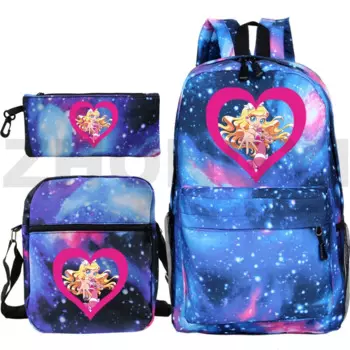 Модный комплект из рюкзака Lolirock 3 шт./компл. холщовые сумки для книг в стиле аниме, школьные сумки для девочек-подростков, рюкзак LoliRockstar, сумки на молнии