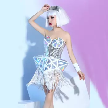 Модный комплект с блестками для диджея, для ночного клуба, певицы, современный костюм с кисточками