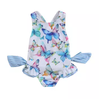 Модный Купальник Imcute для маленьких девочек, Новинка лета 2024, купальник без рукавов с цветочным принтом для маленьких девочек, купальные костюмы в полоску с оборками