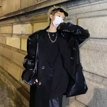 Модный повседневный мужской блейзер с жидкой подкладкой на плечах мужской однотонный пиджак с пряжкой Новинка Зима 2024 9C3655