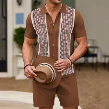 Модный повседневный праздничный мужской комплект, комплект из двух предметов, вязаный крючком винтажный вязаный мужской наряд, костюмы, лоскутные рубашки