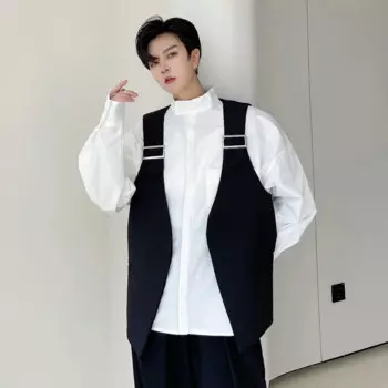 Модный шикарный мужской кардиган с металлической пряжкой, жилет, черный, серый жилет без рукавов, новинка 2022, мужская одежда 2Y2780