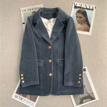 Модный синий вельветовый костюм, куртки, женская одежда, корейский стиль, свободные весенние и осенние пальто, повседневные блейзеры, костюм, топы jp479, 2023