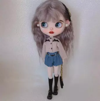 Модный Стиль 2 шт. одежда Blythe наряд для куклы blythe трикотажный кардиган/короткий Jean1/6 30 см аниме девушка (подходит для Pullip,Ob24, Licca)