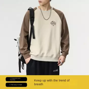 Модный свитер с круглым вырезом для мужчин, осень 2024, мужская одежда, американская уличная трендовая повседневная универсальная футболка с длинными рукавами