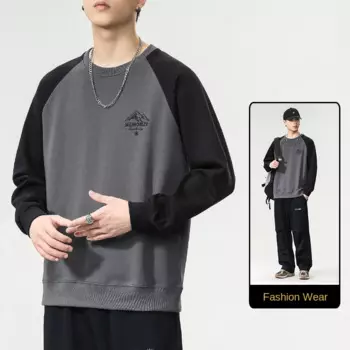 Модный свитер с круглым вырезом для мужчин, осень 2024, мужская одежда, американская уличная трендовая повседневная универсальная футболка с длинными рукавами