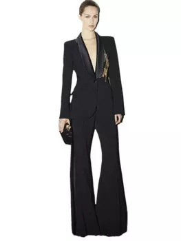 Модный весенне-летний новый женский костюм для тяжелой промышленности с бисером элегантный костюм на одной пуговице 2 шт. классический костюм расклешенные брюки костюм