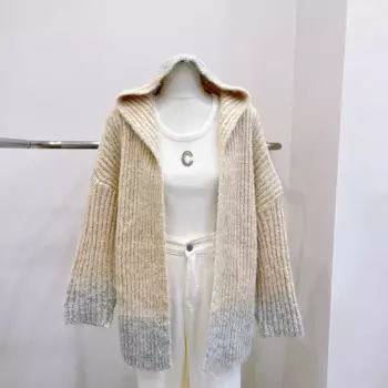 Модный вязаный Повседневный Кардиган Sqeuin с капюшоном для женщин, осенне-зимний свободный Свитер оверсайз с длинным рукавом и градиентом, пальто F896