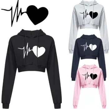 Модный женский пикантный Повседневный короткий свитшот с длинным рукавом и капюшоном укороченные топы с принтом пуловер свитшот с капюшоном укороченная Толстовка