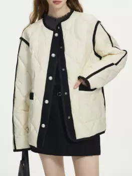 Модный женский пуховик в клетку с наполнителем FSLE 105 г, куртка для женщин на осень и зиму 2024, новая свободная теплая куртка 24FS14052