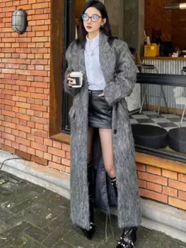 Модный женский шерстяной плащ с длинными рукавами, осень 2024, модная новая женская куртка с отложным воротником и пуговицами