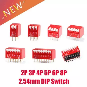 Модуль переключателя ползункового типа 1 2 3 4 5 6 7 8 9 10 12 бит 2,54 мм Полоционный путь DIP Тумблер красного шага Красный защелкивающийся переключатель