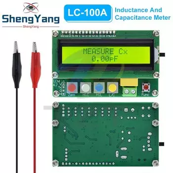 Модуль тестера емкости цифрового ЖК-дисплея LC-100A Таблица индуктивности TESTER LC Измеритель частоты 1pF-100mF 1uH-100H LC100-A + тестовый зажим