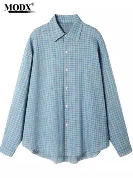[MODX] Осень 2024, новый стиль, свободная, повседневная, свежая, клетчатая рубашка с длинным рукавом