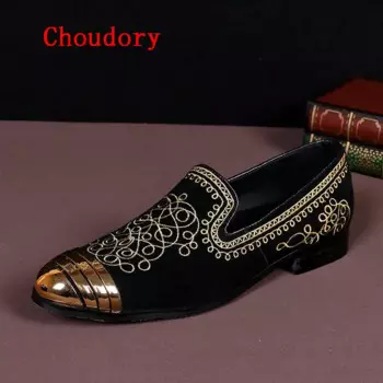 Мокасины роскошного бренда Choudory, итальянская обувь, слипоны, бархатные шлепанцы, вышивка, металлический носок, золотистые Мокасины, мужские мокасины, 2017