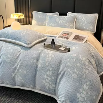 Молочный бархатный комплект постельного белья, зимний теплый утепленный плюшевый пододеяльник, домашний текстиль, 4 шт., пододеяльник, простыня, наволочка, комплект постельного белья