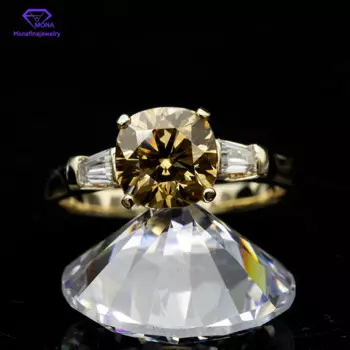 Мона высокое качество настройки 7x7мм подушка нарезанные шампанское Top Moissanite алмазное кольцо 14K ювелирные изделия из желтого золота