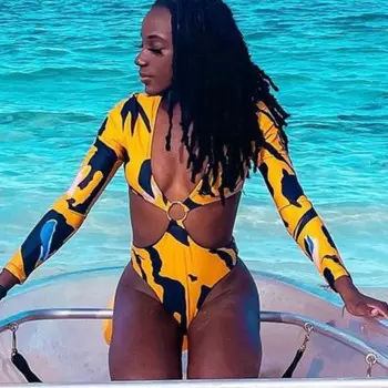 Монокини с Африканским принтом и длинными рукавами, летний слитный купальник с глубоким вырезом, боди с вырезами, купальный костюм с кольцами, женский купальник, майка