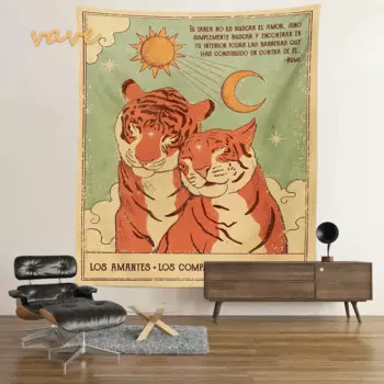 Настенный Гобелен Moon Tarot в стиле бохо, милый комнатный декор с изображением кошки, психоделического хиппи, симпатичного тигра, тканевый гобелен для спальни