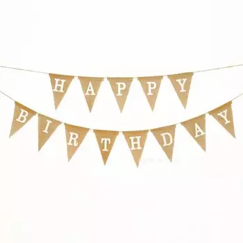 MOONBIFFY Льняной тканевый баннер с днем рождения