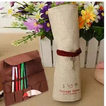 MOONBIFFY Ретро холщовый пенал для канцелярии