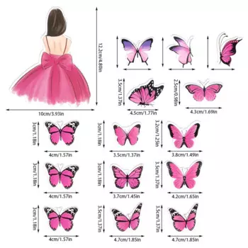 MOONBIFFY Розовые декоративные фигурки бабочки для торта