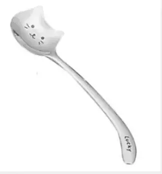 MOONBIFFY Серебристая десертная ложка с котом из нержавеющей стали 304