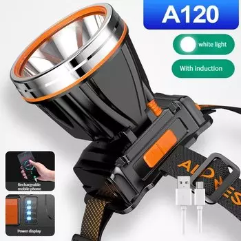 Мощный Налобный Фонарь С Перезаряжаемой Батареей Типа C, 4000 мАч, Встроенный Литий-ионный Аккумулятор Для Рыбалки, Туризма