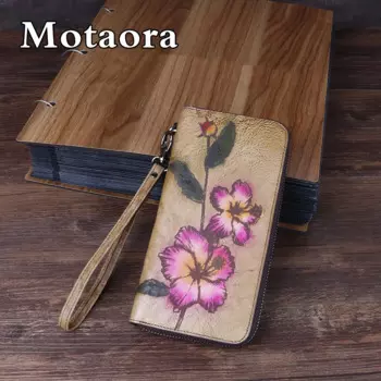 MOTAORA, длинный женский кошелек из воловьей кожи, винтажный Кошелек для монет, модель, сумка для телефона, женские ретро кожаные кошельки для банковских карт, наличные