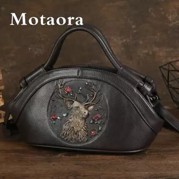MOTAORA новая женская сумка на плечо из натуральной кожи с принтом оленя, большая вместительная сумка для матери из воловьей кожи, повседневная сумка через плечо в стиле ретро