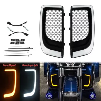 Мотоцикл черный светодиодный обтекатель нижний грили указатель поворота ходовой светильник лампа для Harley Touring Street Road Electra Tri Glide FLHTK