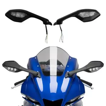 Мотоциклетное левое и правое зеркало заднего вида, янтарный светодиодный указатель поворота для Yamaha YZFR1 2015-2024 R1M 2016 R1S 2017 2018 R6 2019 2022 21