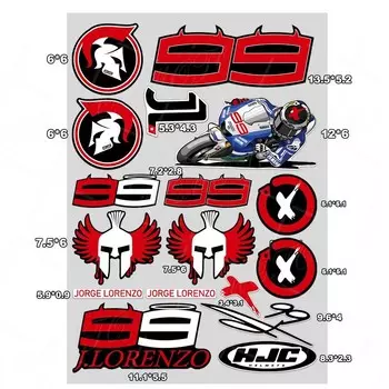 Мотоциклетные гонки Team Rider No. Наклейка на шлем танка Хорхе Лоренцо 99, светоотражающие водонепроницаемые наклейки из ПВХ для KYT Arai HJC Shark