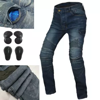 Мотоциклетные штаны для верховой езды, бархатные мужские зимние байкерские джинсы для мотокросса, улучшенные армированные защитные наколенники CE