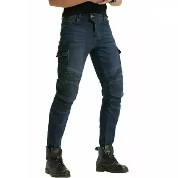 Мотоциклетные свободные прямые штаны Volero для верховой езды, повседневные защитные джинсы в стиле кэжуал, локомотивы, синие брюки с шестью карманами