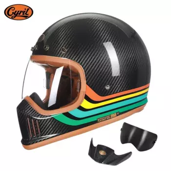 Мотоциклетный шлем на все лицо, из натурального углеродного волокна, ретро легкая защита для мотоцикла, в европейском стиле