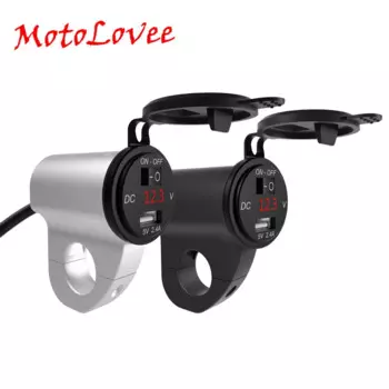 Водонепроницаемый вольтметр с цифровым дисплеем из алюминиевого сплава для мотоцикла, 2,4 А, быстрая зарядка с выключателем питания