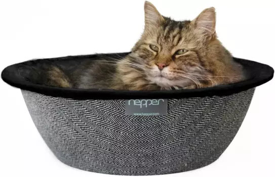 Моющаяся кровать для кошек Hepper Nest со съемной пушистой флисовой подкладкой, удобная Успокаивающая кровать круглой формы, подогрев кошек