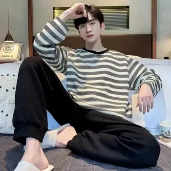 Можно носить на улице, зимний хлопковый домашний костюм, пижамный комплект, новая хлопковая мужская пижама, весна-осень, Высококачественная клетчатая пижама с длинным рукавом